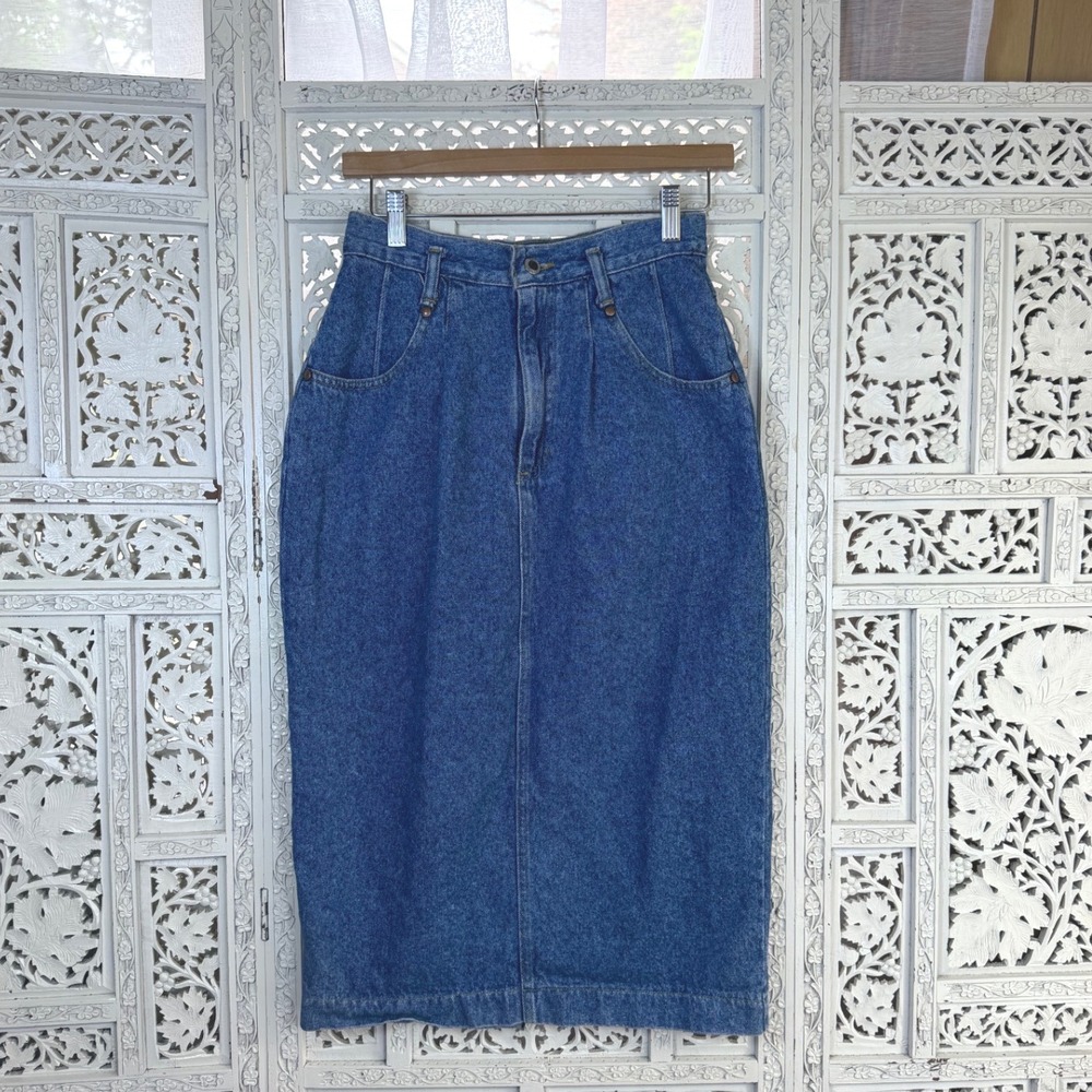 Vtg LEE Medium Wash Denim Midi Skirt Womens 8 Fits XXS‎ Retro High Waisted 90's
